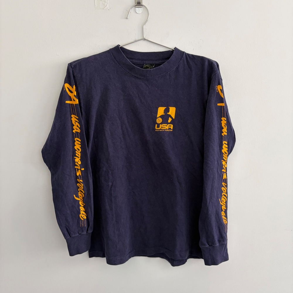 Vintage 80s Anvil USA Womens Volleyball Long Sleeve T-Shirt Navy Blue Medium